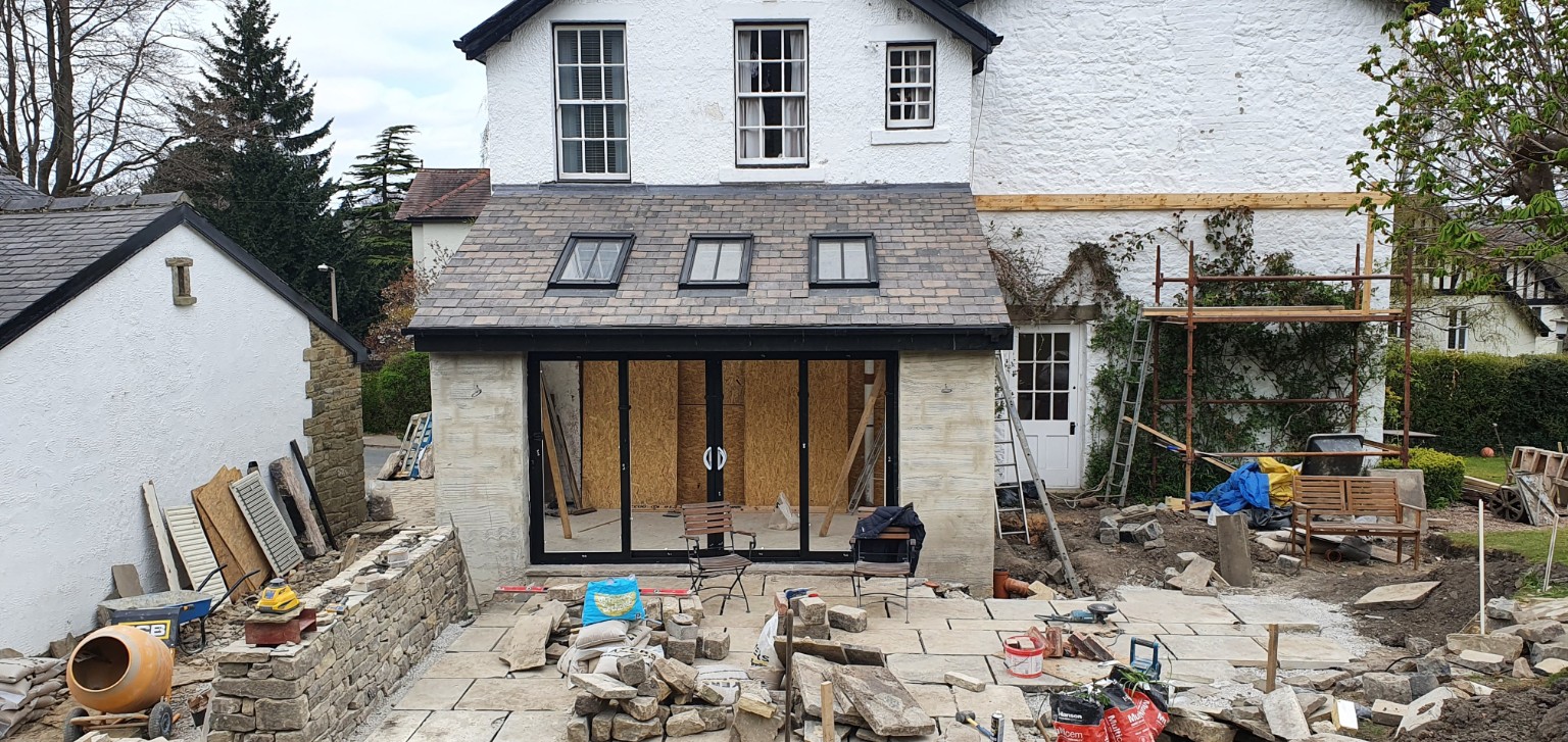 Stone extension with roof and rear opening completed